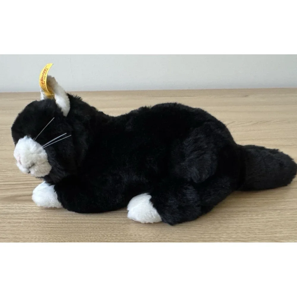 Vintage Steiff Mimmi Katze Cat Plush Lying Black White 30cm EAN 099502